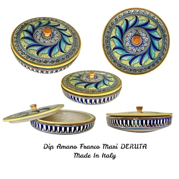 Stunning Vintage Signed Franco Mari DERUTA Bowl w/Matching Lid Made In Italy - Picture 9 of 12